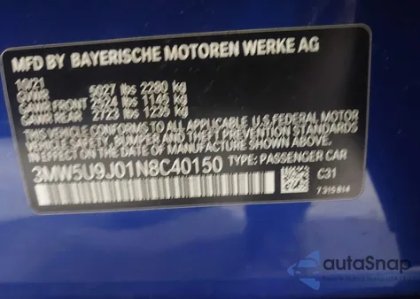 2022 BMW 3 Series M340I xDrive from USA, damaged, VIN 3MW5U9J01N8C40150